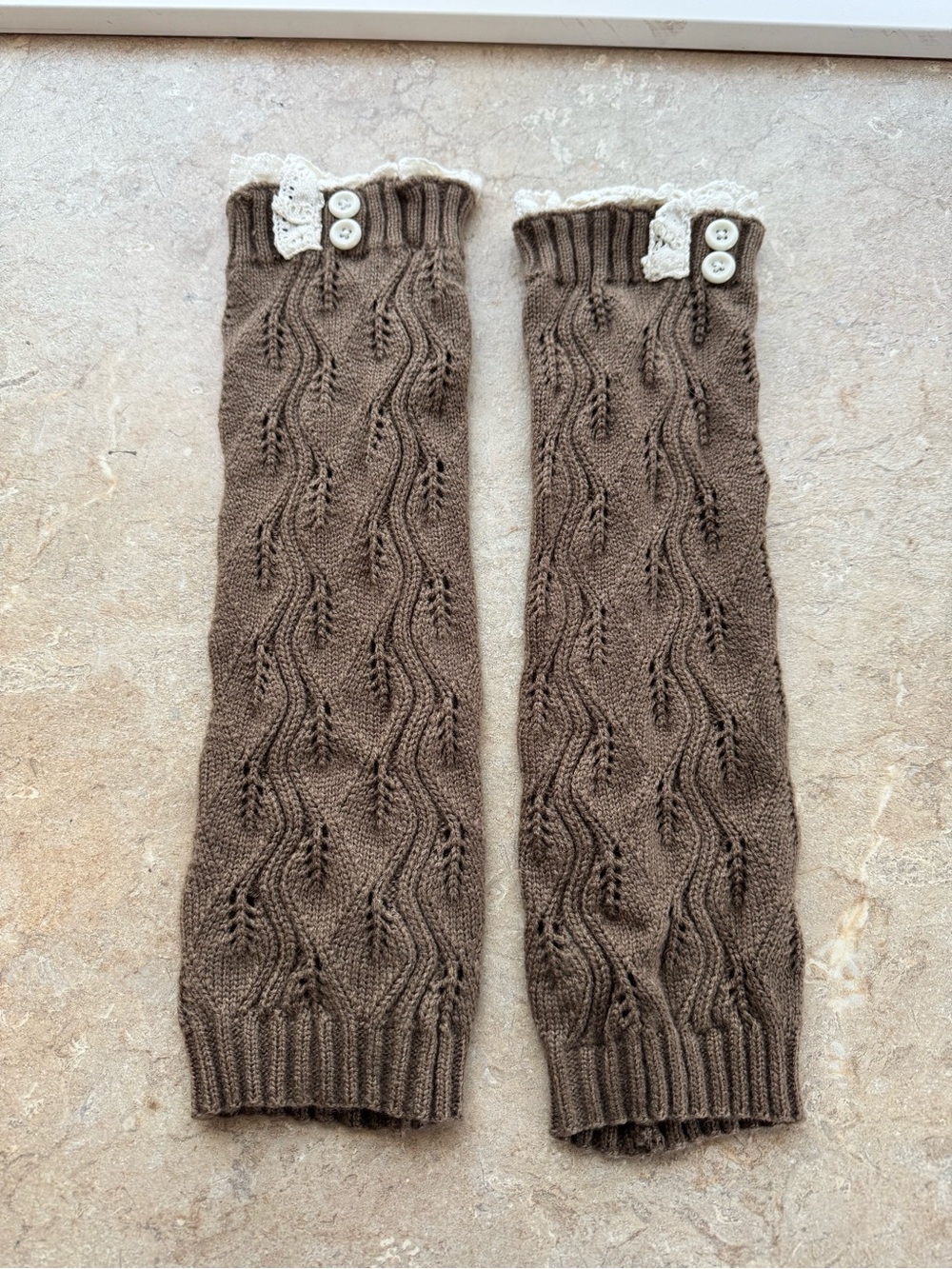 Brown Cable Knit, Ivory Trim ,Leg Warmers